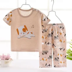 Toddler Boys 2 Pieces Pajama Sets Short Sleeve White Pink Navy Blue Animal Cartoon Crewneck Summer Spring Basic Home 3-7 Years