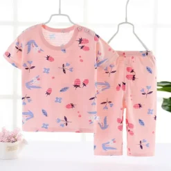 Toddler Boys 2 Pieces Pajama Sets Short Sleeve White Pink Navy Blue Animal Cartoon Crewneck Summer Spring Basic Home 3-7 Years
