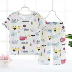 Toddler Boys 2 Pieces Pajama Sets Short Sleeve White Pink Navy Blue Animal Cartoon Crewneck Summer Spring Basic Home 3-7 Years