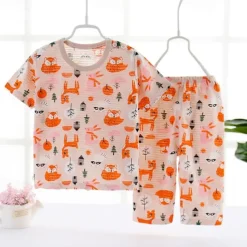 Toddler Boys 2 Pieces Pajama Sets Short Sleeve White Pink Navy Blue Animal Cartoon Crewneck Summer Spring Basic Home 3-7 Years