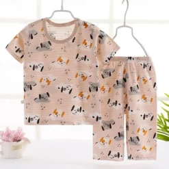 Toddler Boys 2 Pieces Pajama Sets Short Sleeve White Pink Navy Blue Animal Cartoon Crewneck Summer Spring Basic Home 3-7 Years
