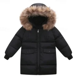 Toddler Boys Down Coat Outerwear Solid Color Long Sleeve Zipper Coat Adorable Daily Black Army Green Winter Fall 3-7 Years
