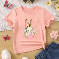 Toddler Girls' Easter T shirt Bunny School Short Sleeve Fashion 3-7 Years Summer Champagne