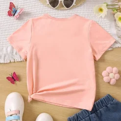 Toddler Girls' Easter T shirt Bunny School Short Sleeve Fashion 3-7 Years Summer Champagne