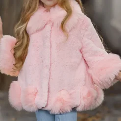 Toddler Girls' Faux Fur Coat Solid Color Fashion Outdoor Cotton Coat Outerwear 3-7 Years Winter Black Pink Light gray
