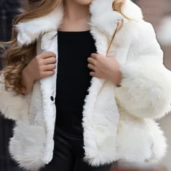 Toddler Girls' Faux Fur Coat Solid Color Fashion Outdoor Cotton Coat Outerwear 3-7 Years Winter Black Pink Light gray