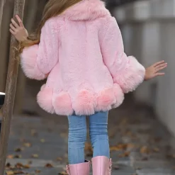 Toddler Girls' Faux Fur Coat Solid Color Fashion Outdoor Cotton Coat Outerwear 3-7 Years Winter Black Pink Light gray