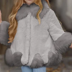 Toddler Girls' Faux Fur Coat Solid Color Fashion Outdoor Cotton Coat Outerwear 3-7 Years Winter Black Pink Light gray