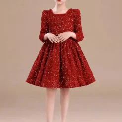 Toddler Girls' Party Dress Sequin Short Sleeve Performance Mesh Cute Princess Polyester Above Knee Sheath Dress Tulle Dress Summer Spring Fall 3-7 Years Red