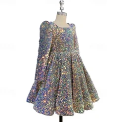 Toddler Girls' Party Dress Sequin Short Sleeve Performance Mesh Cute Princess Polyester Above Knee Sheath Dress Tulle Dress Summer Spring Fall 3-7 Years Red