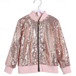 Toddler Girls' Sequin Jacket & Coat Long Sleeve Gold Pink Winter Fall Active Outdoor 3-7 Years