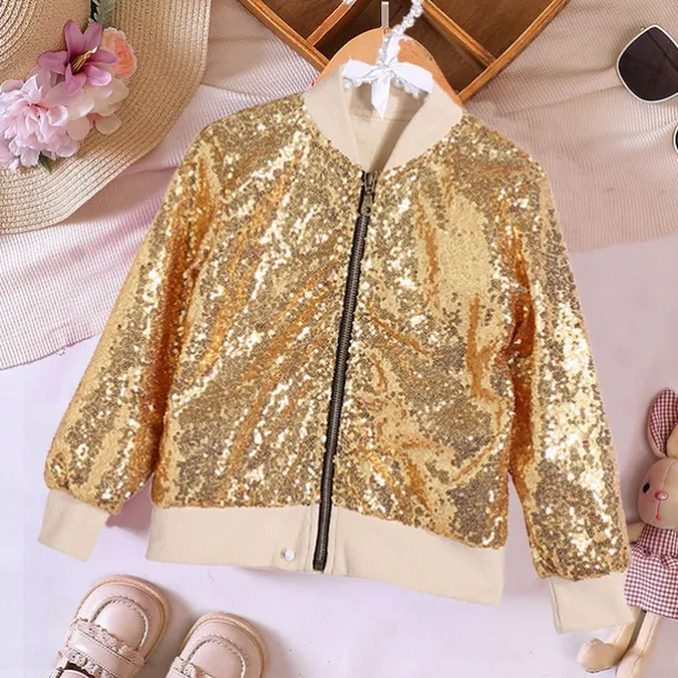 Toddler Girls' Sequin Jacket & Coat Long Sleeve Gold Pink Winter Fall Active Outdoor 3-7 Years