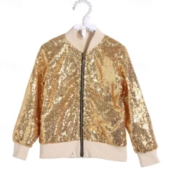 Toddler Girls' Sequin Jacket & Coat Long Sleeve Gold Pink Winter Fall Active Outdoor 3-7 Years