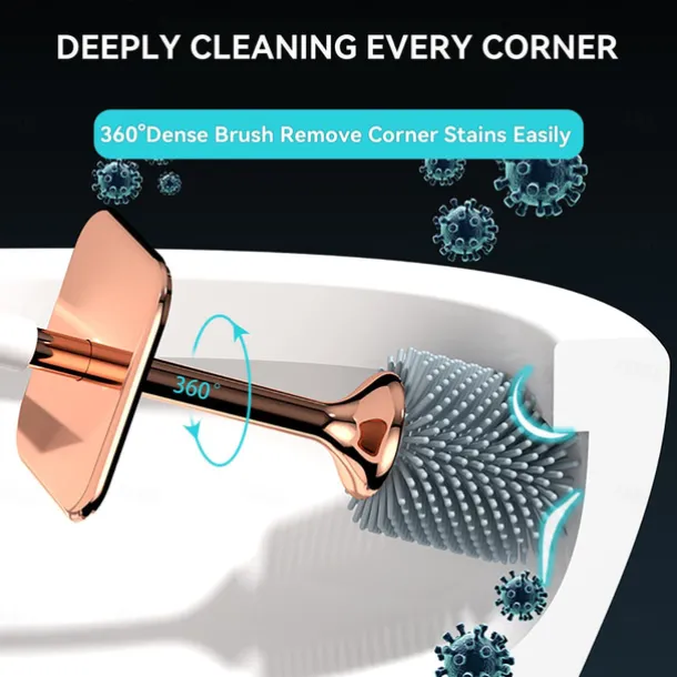 Toilet Brush And Holder, Elegant Silicone Toilet Bowl Brush Set With Ergonomic Long Handle, Modern Bathroom Decor Cleaning Accessories, Durable, Deep Cleaning, Black & White