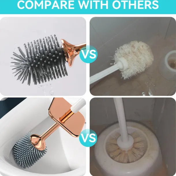 Toilet Brush And Holder, Elegant Silicone Toilet Bowl Brush Set With Ergonomic Long Handle, Modern Bathroom Decor Cleaning Accessories, Durable, Deep Cleaning, Black & White