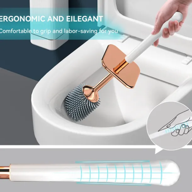 Toilet Brush And Holder, Elegant Silicone Toilet Bowl Brush Set With Ergonomic Long Handle, Modern Bathroom Decor Cleaning Accessories, Durable, Deep Cleaning, Black & White