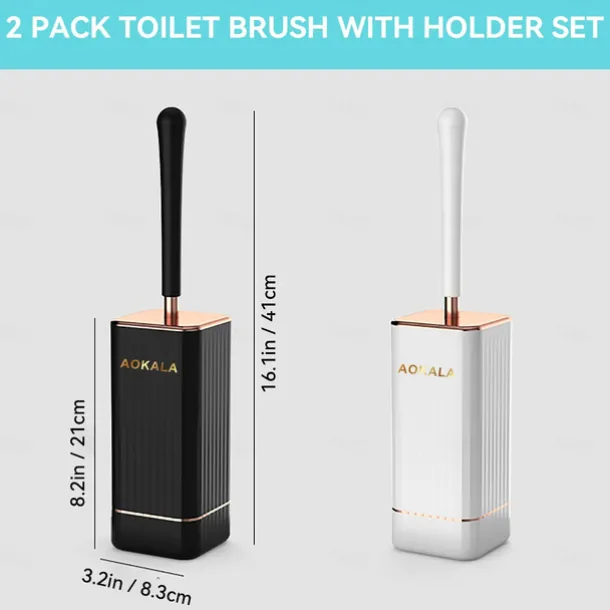 Toilet Brush And Holder, Elegant Silicone Toilet Bowl Brush Set With Ergonomic Long Handle, Modern Bathroom Decor Cleaning Accessories, Durable, Deep Cleaning, Black & White