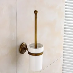 Toilet Brush with Holder,Antique Brass Wall Mounted Rubber Painted Toilet Bowl Brush and Holder for Bathroom