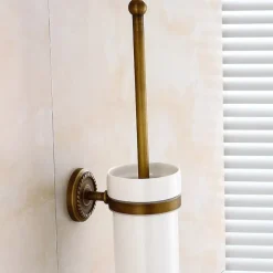 Toilet Brush with Holder,Antique Brass Wall Mounted Rubber Painted Toilet Bowl Brush and Holder for Bathroom