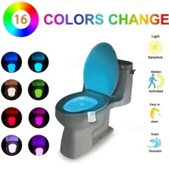Toilet Night Light PIR Motion Sensor Toilet Lights LED Washroom Night Lamp 16/8 Colors Toilet Bowl Lighting For Bathroom Washroom