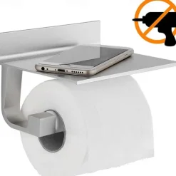 Toilet Paper Holder No Drilling Required Toilet Paper Holder with Shelf Self-Adhesive Toilet Roll Holder with Patented Adhesive Toilet Roll Holder Wall Mounted for Kitchen and Bathroom