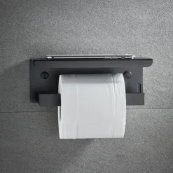 Toilet Paper Holder with Shelf Wall Mounted,Aluminum Toilet Paper Roll Holder, Tissue Roll with Mobile Phone Storage