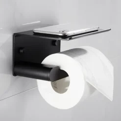 Toilet Paper Holder with Shelf Wall Mounted,Aluminum Toilet Paper Roll Holder, Tissue Roll with Mobile Phone Storage
