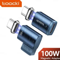 Toocki 100W USB-C To Type-C Magnetic Adapter 2 in 1 PD Fast Charging Type-C Connector Data Sync 90 Degree USB-C Magnet Converter