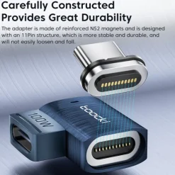 Toocki 100W USB-C To Type-C Magnetic Adapter 2 in 1 PD Fast Charging Type-C Connector Data Sync 90 Degree USB-C Magnet Converter