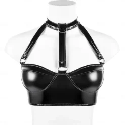 Top Harness Bra Glossy Finish Women's Shinny Leather Fetish Wet Look Costume for Nightclub Pride Parade Pride Month Halloween Carnival Adults'