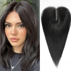 Toppers for WomenTop Hairpieces 100% Real Human Hair with bangs Human Hair Toppers with 3 Clips Swiss Lace Base Hand-Tied Hair lossing/Thinning Gray hair 12inch Ombre Light Blonde