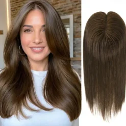 Toppers for WomenTop Hairpieces 100% Real Human Hair with bangs Human Hair Toppers with 3 Clips Swiss Lace Base Hand-Tied Hair lossing/Thinning Gray hair 12inch Ombre Light Blonde