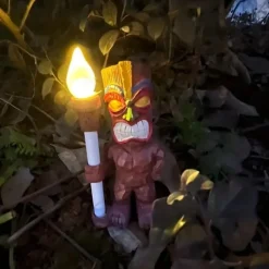 Totem Ornament Outdoor Miniature LED Light Resin Standing Lawn Solar Powered Garden Figurine Tiki Gift Porch Lifelike Craft 1PC