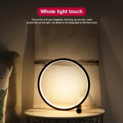 Touch Dimming LED Table Lamp Bedroom Circular Desk Lamp Living Room Black/White USB Powered Dimmable Bedside Lamp Round Night Light For Bedroom Decoration Lighting