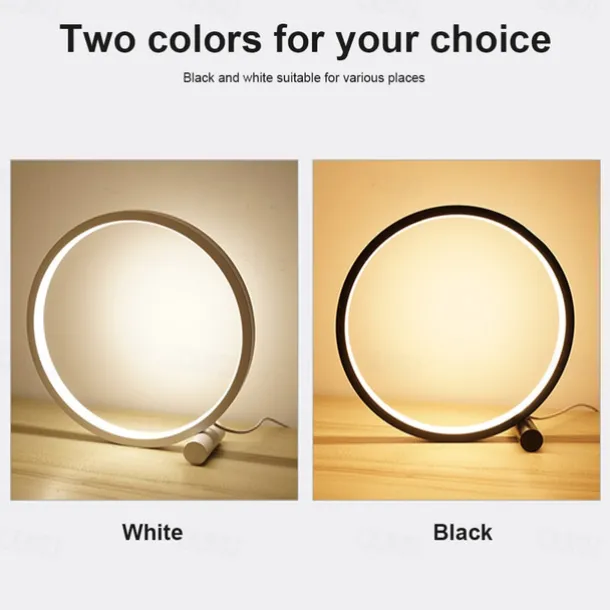 Touch Dimming LED Table Lamp Bedroom Circular Desk Lamp Living Room Black/White USB Powered Dimmable Bedside Lamp Round Night Light For Bedroom Decoration Lighting