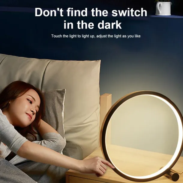 Touch Dimming LED Table Lamp Bedroom Circular Desk Lamp Living Room Black/White USB Powered Dimmable Bedside Lamp Round Night Light For Bedroom Decoration Lighting