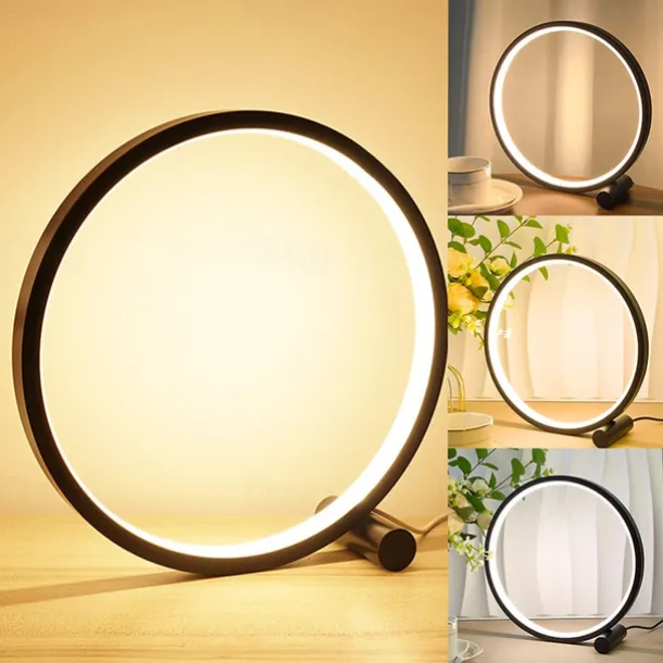 Touch Dimming LED Table Lamp Bedroom Circular Desk Lamp Living Room Black/White USB Powered Dimmable Bedside Lamp Round Night Light For Bedroom Decoration Lighting