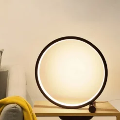 Touch Dimming LED Table Lamp Bedroom Circular Desk Lamp Living Room Black/White USB Powered Dimmable Bedside Lamp Round Night Light For Bedroom Decoration Lighting