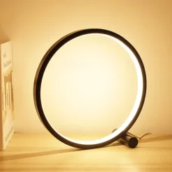 Touch Dimming LED Table Lamp Bedroom Circular Desk Lamp Living Room Black/White USB Powered Dimmable Bedside Lamp Round Night Light For Bedroom Decoration Lighting