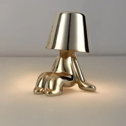 Touch LED Table Lamp, Modern Thinker Decorative Lamp LED Rechargeable Desk Lamp,Golden Little Man USB Desk Lamp, Night Light for Bedroom, Study, Living Room, Bedside Table, Bar, Restaurant