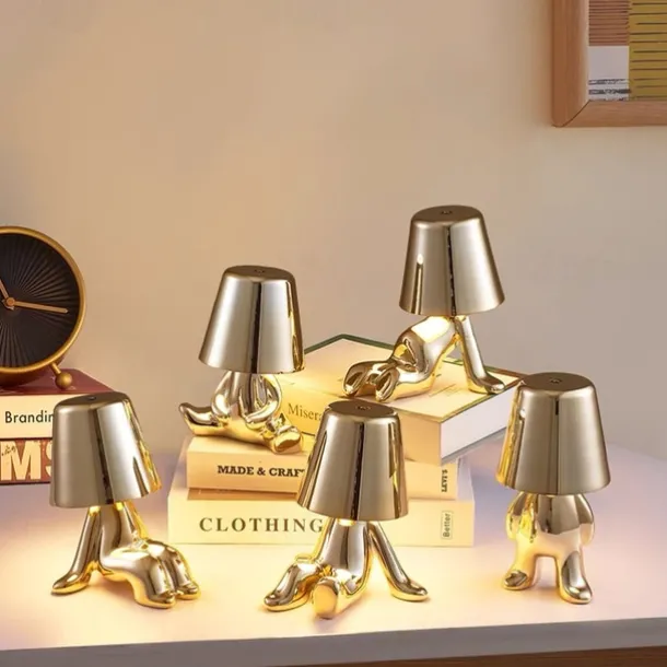 Touch LED Table Lamp, Modern Thinker Decorative Lamp LED Rechargeable Desk Lamp,Golden Little Man USB Desk Lamp, Night Light for Bedroom, Study, Living Room, Bedside Table, Bar, Restaurant