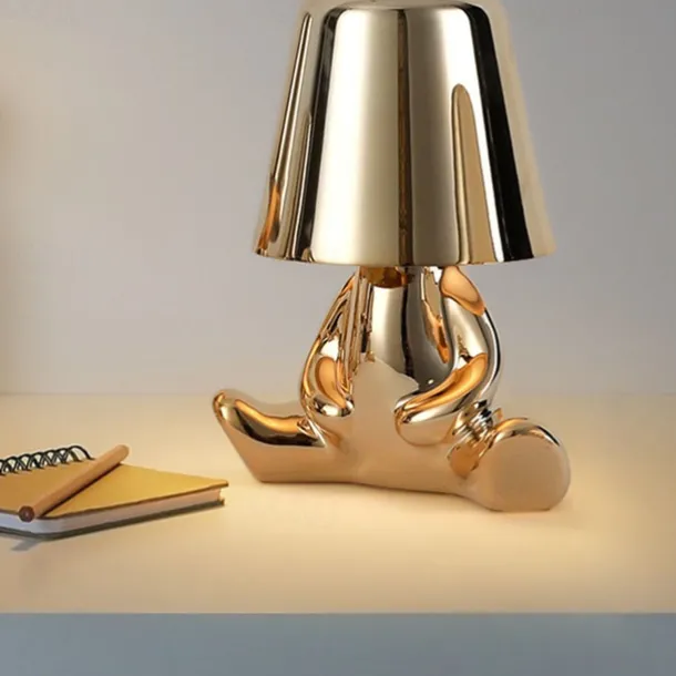 Touch LED Table Lamp, Modern Thinker Decorative Lamp LED Rechargeable Desk Lamp,Golden Little Man USB Desk Lamp, Night Light for Bedroom, Study, Living Room, Bedside Table, Bar, Restaurant