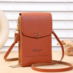 Touch Screen Mobile Phone Bag, Mini Flap Crossbody Bag, Fashion Faux Leather Purse, Vertical Wallet With Card Slots