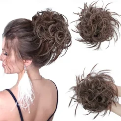 Tousled Updo Messy Bun Hairpiece Hair Extension Ponytail with Elastic Rubber Band Updo Ponytail Hairpiece Synthetic Hair Extensions Scrunchies Ponytail Hairpieces for Women