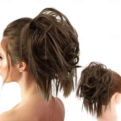 Tousled Updo Messy Bun Hairpiece Hair Extension Ponytail with Elastic Rubber Band Updo Ponytail Hairpiece Synthetic Hair Extensions Scrunchies Ponytail Hairpieces for Women