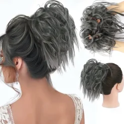 Tousled Updo Messy Bun Hairpiece Hair Extension Ponytail with Elastic Rubber Band Updo Ponytail Hairpiece Synthetic Hair Extensions Scrunchies Ponytail Hairpieces for Women