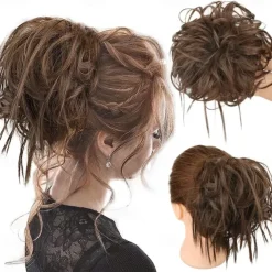 Tousled Updo Messy Bun Hairpiece Hair Extension Ponytail with Elastic Rubber Band Updo Ponytail Hairpiece Synthetic Hair Extensions Scrunchies Ponytail Hairpieces for Women