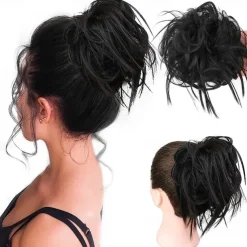 Tousled Updo Messy Bun Hairpiece Hair Extension Ponytail with Elastic Rubber Band Updo Ponytail Hairpiece Synthetic Hair Extensions Scrunchies Ponytail Hairpieces for Women