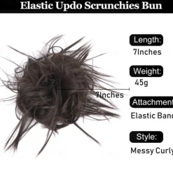 Tousled Updo Messy Bun Hairpiece Hair Extension Ponytail with Elastic Rubber Band Updo Ponytail Hairpiece Synthetic Hair Extensions Scrunchies Ponytail Hairpieces for Women