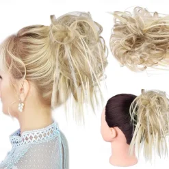 Tousled Updo Messy Bun Hairpiece Hair Extension Ponytail with Elastic Rubber Band Updo Ponytail Hairpiece Synthetic Hair Extensions Scrunchies Ponytail Hairpieces for Women